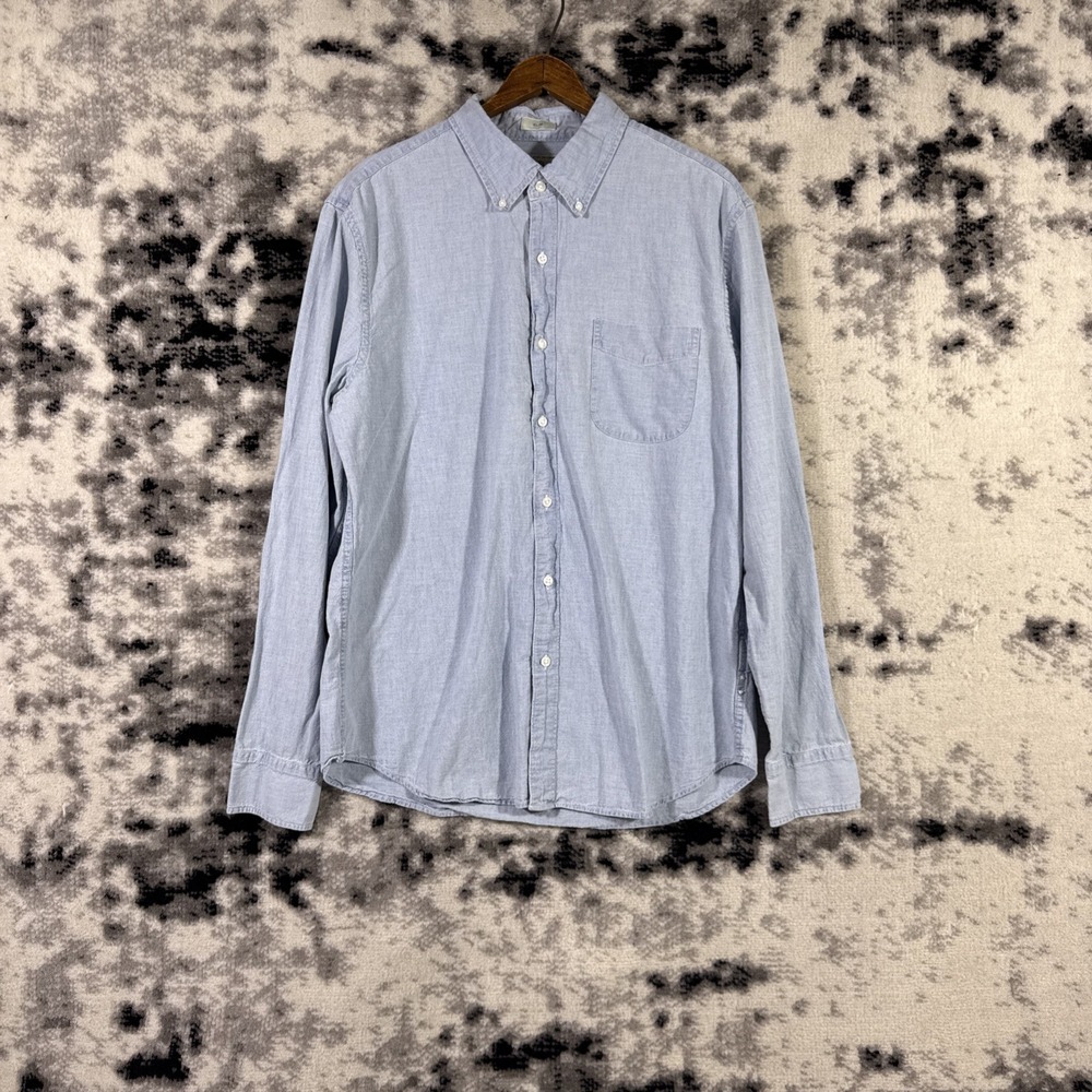 J Crew Denim Chambray Shirt Mens Size Large Slim‎ Fit Light Wash Cotton Preppy